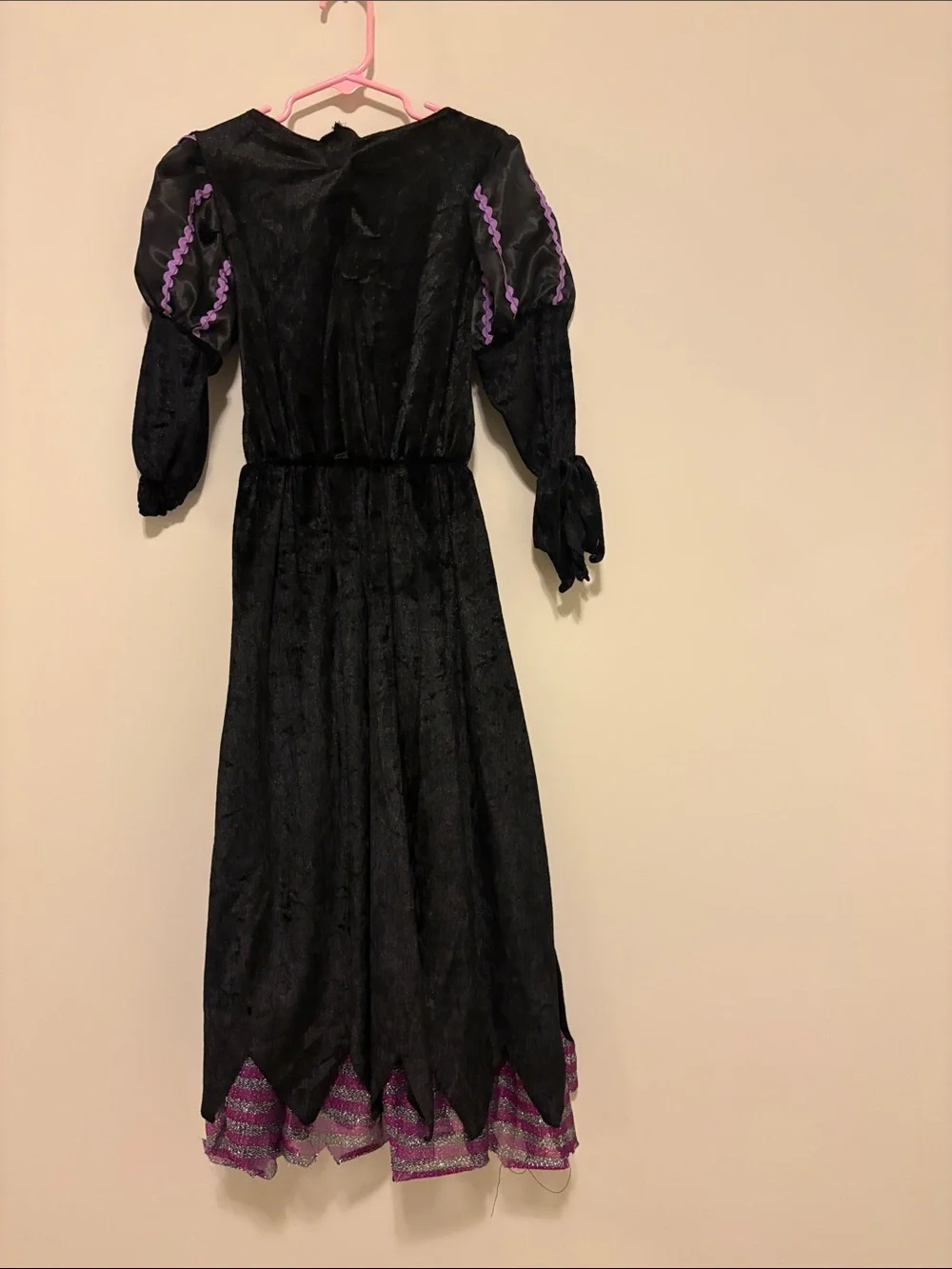 Girls Purple and Black Velvet Witch Costume Dress with Lace-Up Bodice ,Witch hat